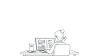 Young professional woman working on laptop computer at modern desk with charts and graphs on screen for business analytics and data visualization.