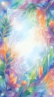 Watercolor floral frame with pastel rainbow colors, golden outlines, and sparkling light effects, perfect for cards, invitations, and social media.