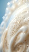 Creamy coffee foam with delicate bubbles and soft bokeh lights creating warm morning beverage atmosphere for cafe and restaurant marketing materials.