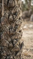 Weathered palm tree trunk with detailed bark texture and natural patterns in outdoor desert landscape setting for nature photography projects.
