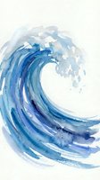 Watercolor ocean wave with blue gradient and white foam splash on light background for coastal decor and marine themed projects.