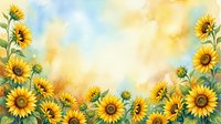 Watercolor sunflower border frame with bright yellow blooms on soft blue sky background for greeting cards, invitations and seasonal designs.