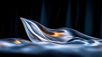 Flowing liquid mercury waves with orange light reflections on dark background create dramatic abstract composition with metallic surface texture.