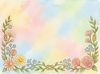 Watercolor floral frame with hand-drawn roses, daisies, and botanical elements on soft pastel background. Ideal for invitations, greeting cards, and decorative design projects.