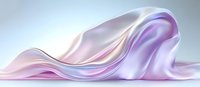 Flowing silky fabric in soft pink and purple hues creates elegant waves and folds against light background, showcasing luxurious textile movement and grace.