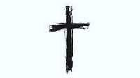 Black ink brush stroke cross on white background isolated for religious design and spiritual artwork.