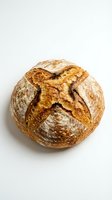 Artisan sourdough loaf with scored crust and flour dusting, isolated on white background for bakery, food, and culinary design projects.