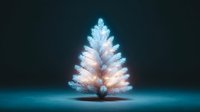 Glowing Christmas tree with warm golden and cool blue lights against dark background creating magical holiday atmosphere for seasonal designs.
