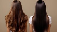 Long straight and wavy brown hair comparison shown from behind on two women wearing white tops against neutral background, demonstrating different hair textures.