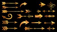 Gold arrow clipart set isolated on transparent background, ready for t-shirt design, stickers, sublimation, and print on demand projects.