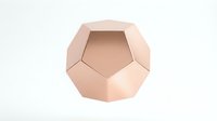 Rose gold geometric dodecahedron shape with metallic finish on white background. Modern minimalist design element for luxury branding and decoration.