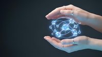 Hands holding glowing digital globe network with connected nodes, representing global communication, technology innovation, and worldwide data connectivity for business solutions.