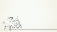 Goat standing beside decorated evergreen tree with ornaments and star on top, isolated line art on white background suitable for holiday greeting cards, festive designs, and seasonal marketing materials.