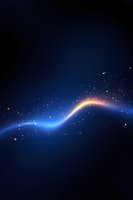 Glowing energy wave with sparkling particles on dark blue background, magical light trail effect with luminous motion streak and floating sparkles.