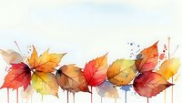 Watercolor autumn leaves in vibrant red, orange and yellow hues with artistic paint drips on white background for seasonal design projects.