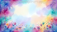 Colorful watercolor background with decorative swirls and paint splatters creating artistic frame border for creative design projects and presentations.
