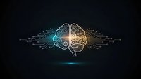 Digital brain with circuit patterns and glowing neural networks on dark background for artificial intelligence and technology concepts.
