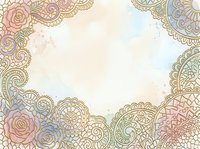 Ornamental mandala and floral border frame with intricate geometric patterns and roses on cream background, suitable for wedding invitations and greeting cards.