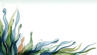 Abstract watercolor seaweed and kelp forest in flowing organic shapes with green blue tones on white background for marine botanical design projects.