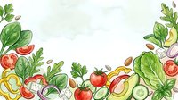 Fresh vegetables arranged in a border frame with tomatoes, lettuce, peppers and cucumber on white background, isolated for culinary design projects.