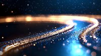 Glowing curved light trail with sparkles and bokeh effects against dark background creates magical atmosphere for festive or technology designs.