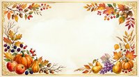 Autumn harvest frame with pumpkins, apples, grapes, and fall foliage on cream background. Seasonal border design for invitations, menus, and thanksgiving projects.