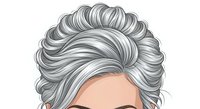 Mature woman with voluminous silver gray hair styled in elegant updo, isolated on white background. Suitable for beauty, aging, hairstyle, and salon design projects.