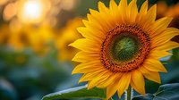 Bright yellow sunflower blooming in golden sunset light with warm bokeh background for nature photography and seasonal garden designs.