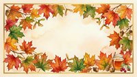 Autumn maple leaves and small white flowers frame a cream-colored center space with decorative border, ideal for fall greeting cards, invitations, and seasonal design projects.