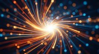 Dynamic energy burst with radiant light rays and glowing particles creating explosive motion effect on dark background for technology and power concepts.