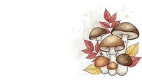 Autumn mushroom composition with colorful fall leaves on white background for seasonal design projects and nature illustrations.