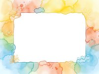Watercolor frame border with colorful abstract splashes and doodle elements on white background for creative design projects and artistic presentations.