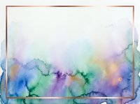 Watercolor wash with soft blending of blue, purple, green, and yellow hues on white background. Isolated design element suitable for invitations, backgrounds, and creative projects.