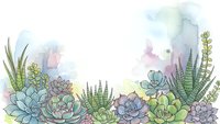 Watercolor succulent garden border with pastel background perfect for botanical designs, greeting cards, wedding invitations and home decor projects.