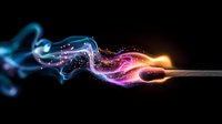 Vibrant energy stream with flowing blue, pink and orange light trails against black background, creating dynamic motion effect for creative projects.