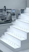 Modern laboratory with organized test tubes and automated equipment for scientific research and medical analysis in sterile white environment.
