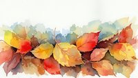 Watercolor autumn leaves border with vibrant fall foliage in red, orange, yellow and green tones on white background for seasonal design projects.