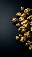 Raw gold nuggets scattered on dark background showcasing natural precious metal texture and mining wealth concept for investment materials.