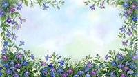 Watercolor floral frame with blue and purple wildflowers, green leaves on soft pastel background, copy space for text or design.