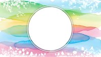 Watercolor rainbow background with white circle frame for text or logo design. Colorful abstract paint strokes in pastel tones with copy space.