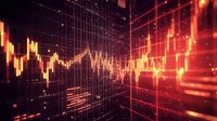 Financial data visualization with glowing orange charts and graphs in futuristic digital space for trading analytics and market research presentations.