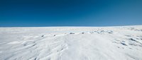 Vast snowy landscape with undulating white terrain and clear blue sky, suitable for winter backgrounds, environmental concepts, and arctic exploration themes.