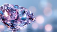 Sparkling diamond with pink and blue reflections on blurred bokeh background, luxury jewelry close-up with brilliant cut and light effects.