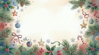 Festive holiday border with evergreen branches, ornaments, candy canes, and stars on cream background. Isolated design element suitable for greeting cards, invitations, and seasonal marketing materials.