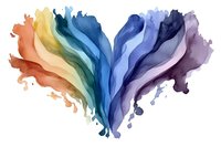 Watercolor rainbow heart with flowing paint strokes in vibrant colors isolated on white background for romantic designs and artistic projects.