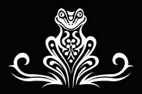 Decorative white frog silhouette with ornamental swirls and flourishes on black background, isolated design element for logos, tattoos and creative projects.
