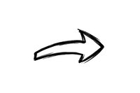 Black hand-drawn arrow pointing right on white background, isolated graphic element for presentations, web design and business materials.