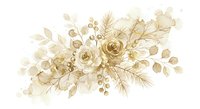 Golden watercolor floral arrangement with roses and botanical elements on transparent background for wedding invitations and elegant design projects.