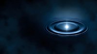 Bright star surrounded by glowing blue cosmic rings creating ripple effect in deep space with radiant light beams and ethereal atmosphere for astronomy concepts.