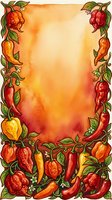 Watercolor frame with hand-drawn peppers and chili borders on cream background, isolated design element ready for invitations, menus, and culinary projects.